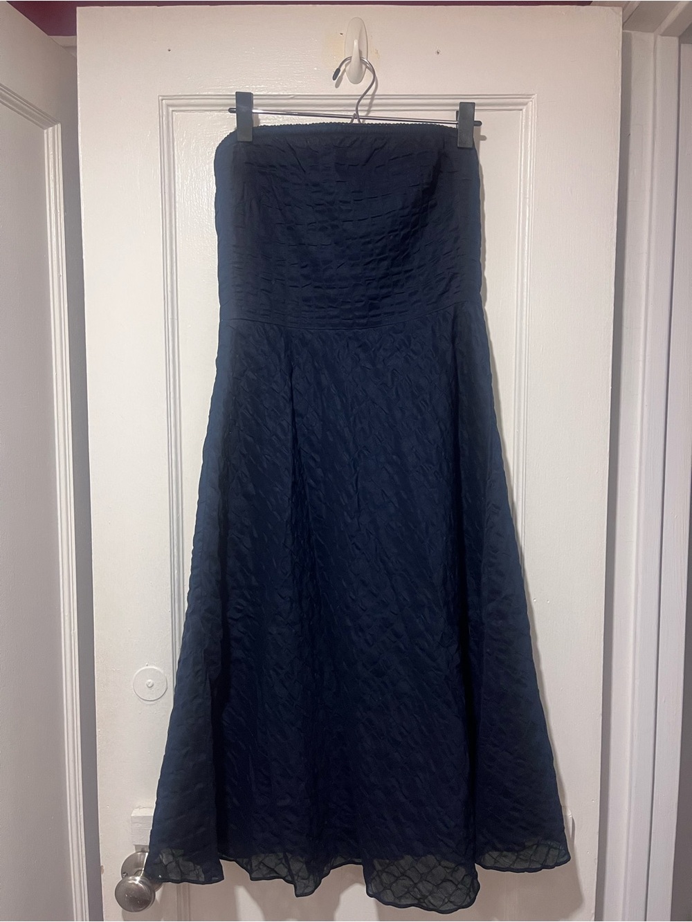 J. Crew Strapless Navy Textured A-Line Dress